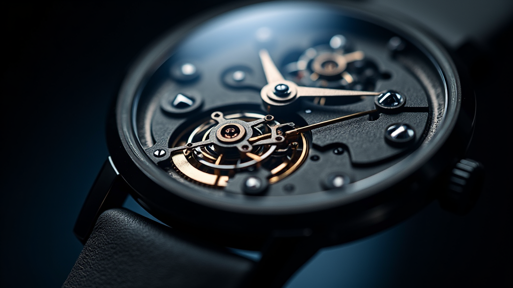 Macro close-up of a mechanical tourbillon complication inside a luxury wristwatch