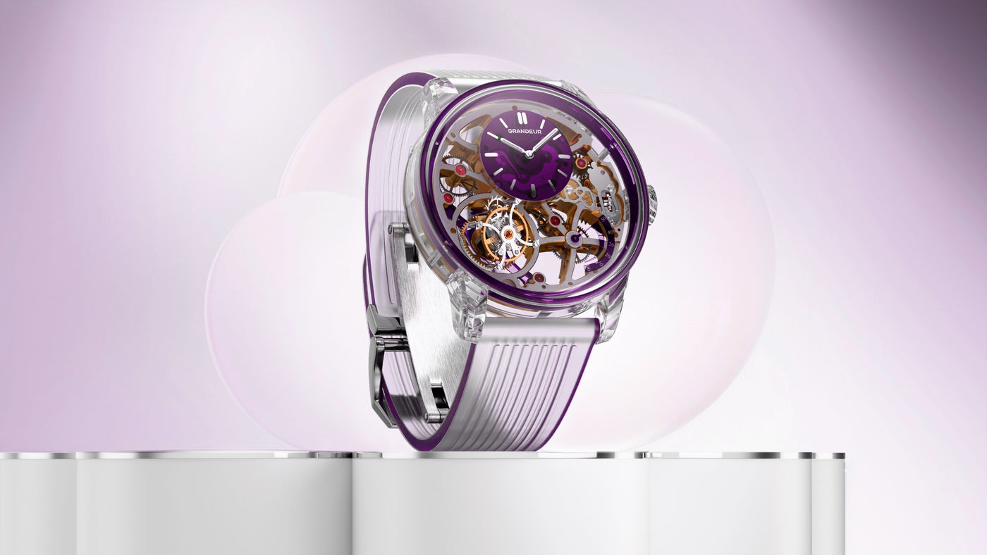 GRANDEUR Tilt — Amethyst with its frozen translucent strap