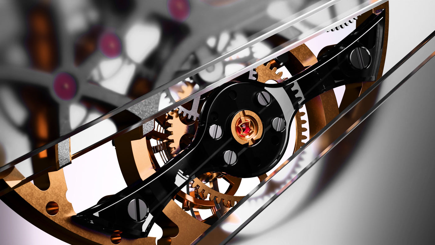 Blue-tinted sapphire tourbillon bridge