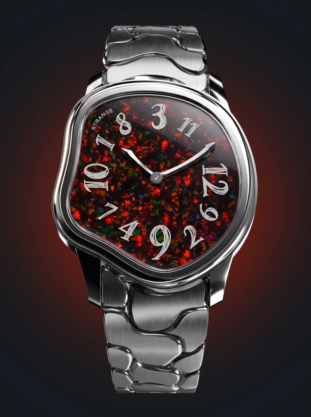Grandeur Strange Quartz Stone Edition watch with a Black Opal dial on the steel bracelet