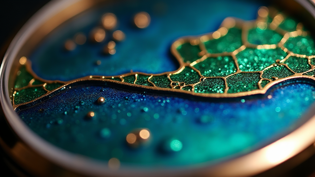 Macro view of a cloisonné enamel watch dial showing fine gold wire cells filled with cobalt blue and emerald fired enamel