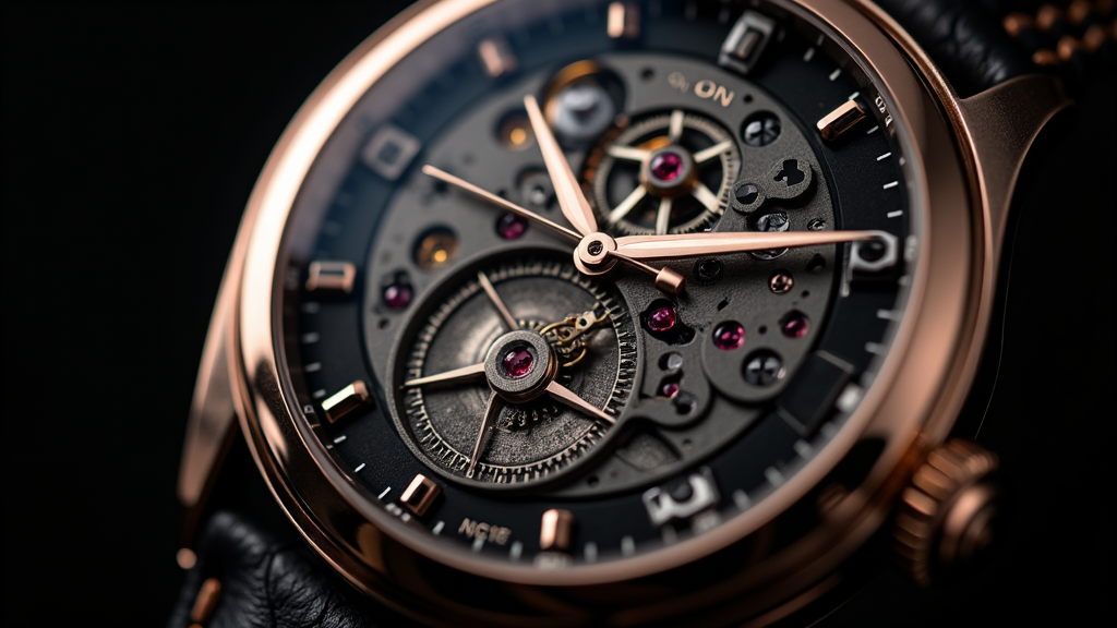 Extreme macro of an exposed automatic winding rotor inside a luxury mechanical watch movement, showing the polished half-moon oscillating weight and Cotes de Geneve finished bridges