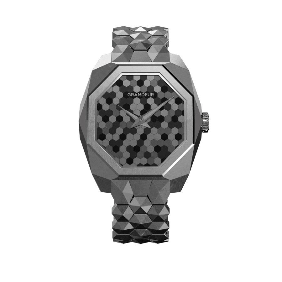 Grandeur Facet — front elevation, octagonal titanium case, 40mm × 46mm, AUTOMATIC CALIBER