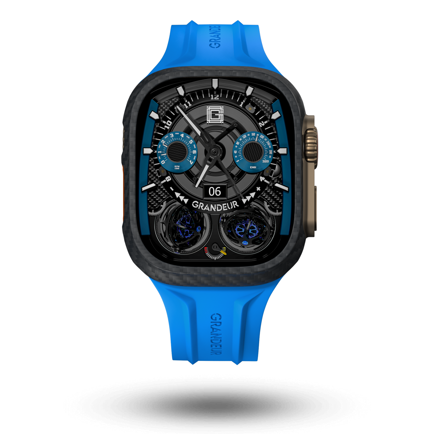 Carbon Fiber Apple Watch Case - Light Blue Strap