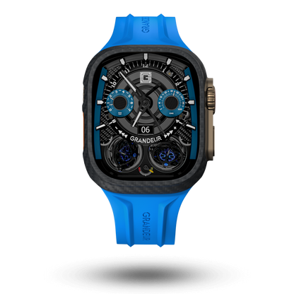 Carbon Fiber Apple Watch Case - Light Blue Strap