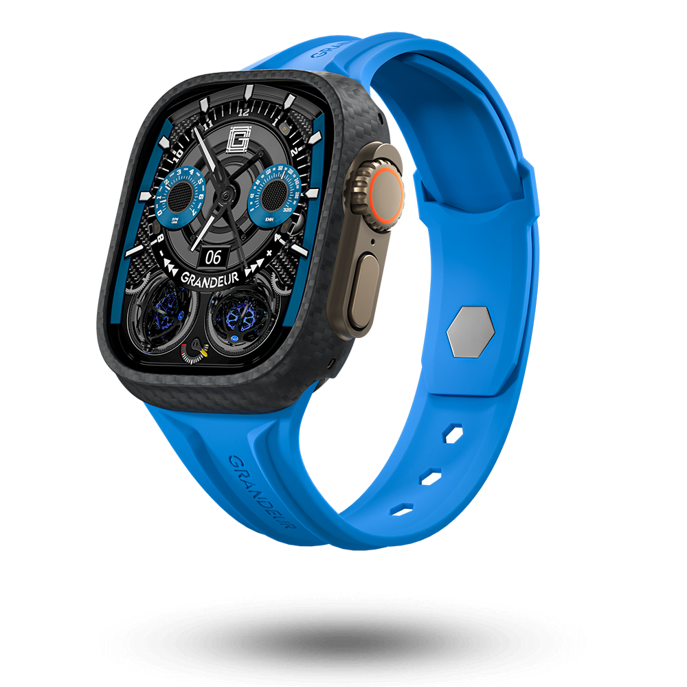 Carbon Fiber Apple Watch Case - Light Blue Strap