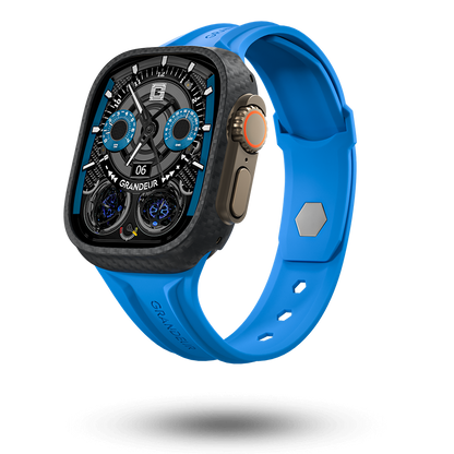 Carbon Fiber Apple Watch Case - Light Blue Strap