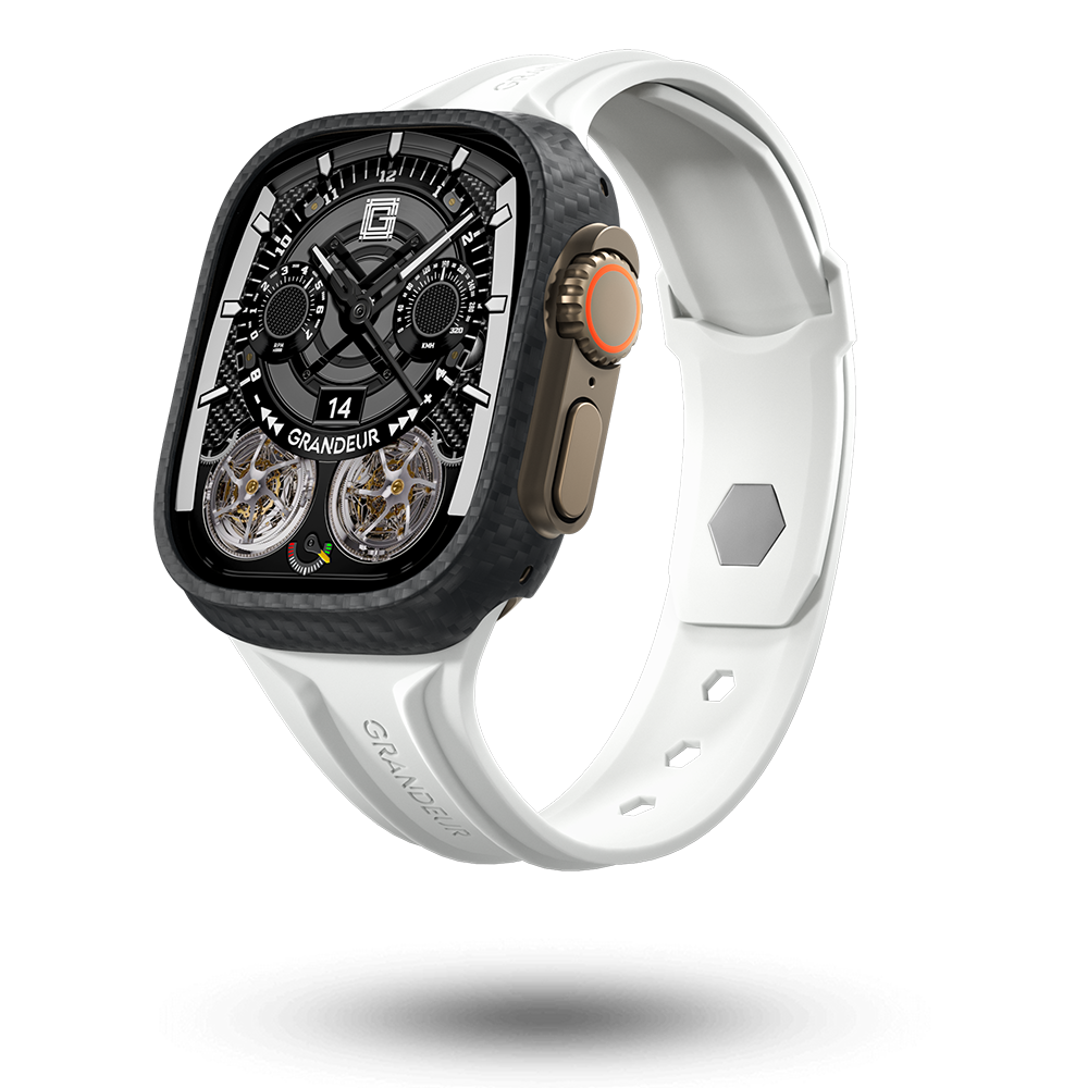Carbon Fiber Apple Watch Case - Snow white Strap