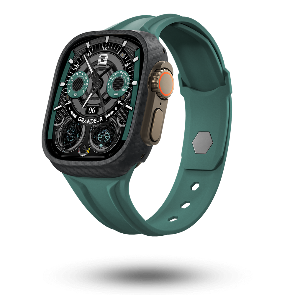 Carbon Fiber Apple Watch Case - Dark Green Strap