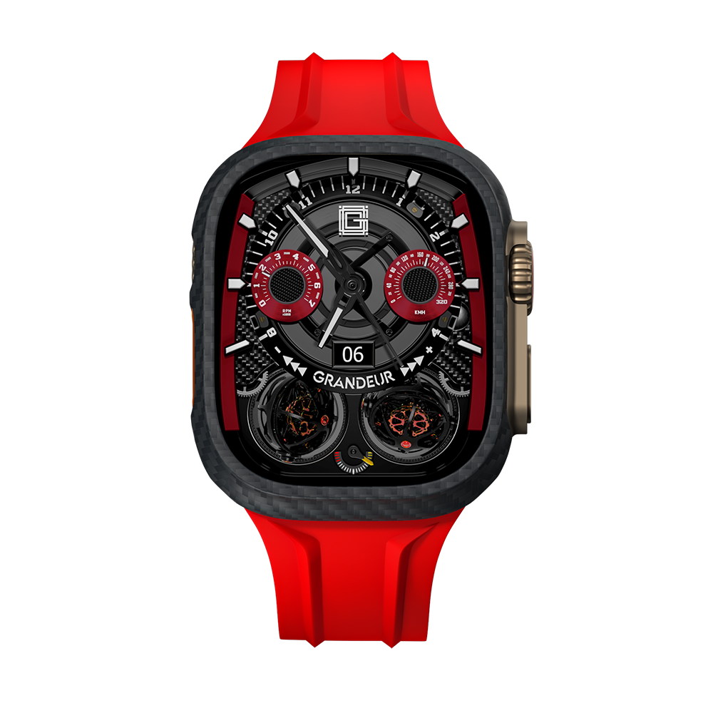 Carbon Fiber Apple Watch Case - Red Strap