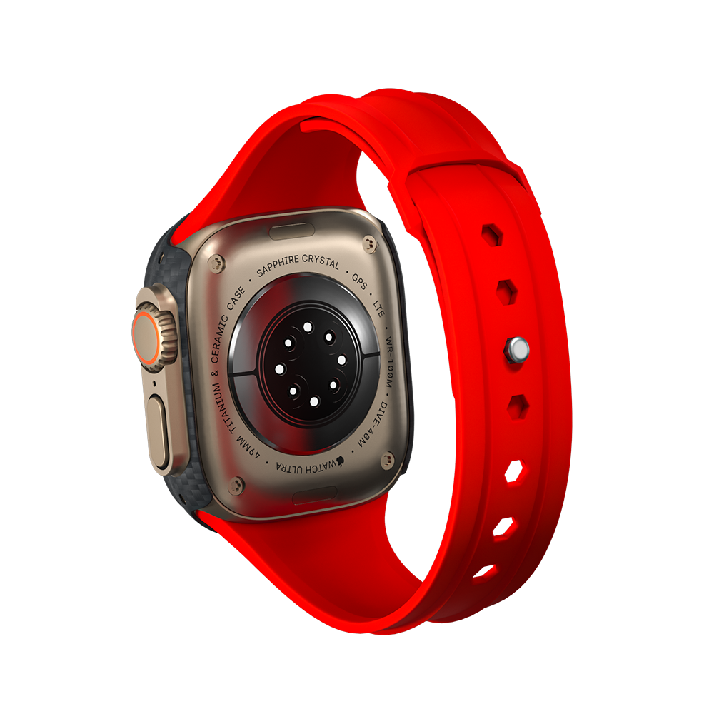 Carbon Fiber Apple Watch Case - Red Strap