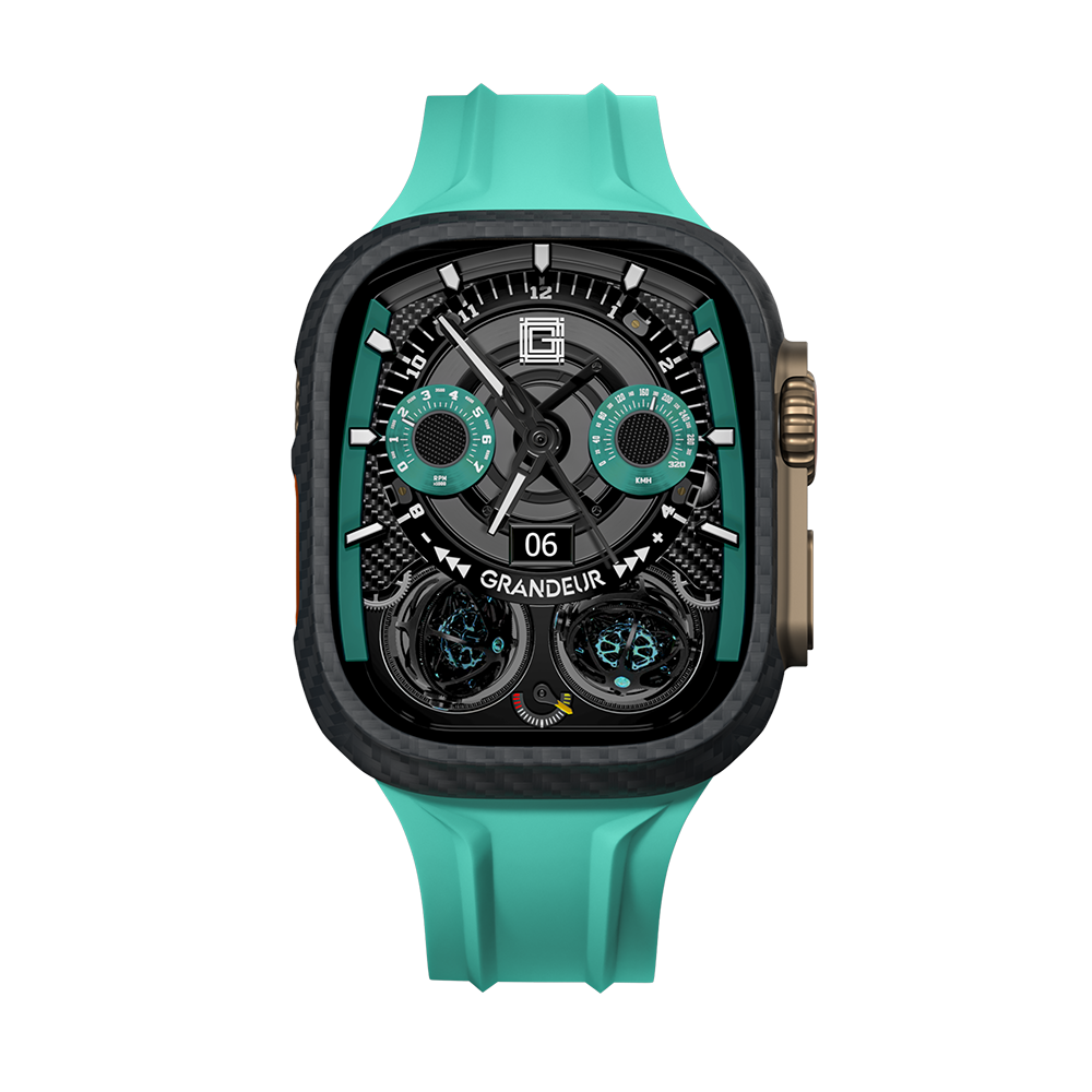 Carbon Fiber Apple Watch Case - Sea Blue Strap