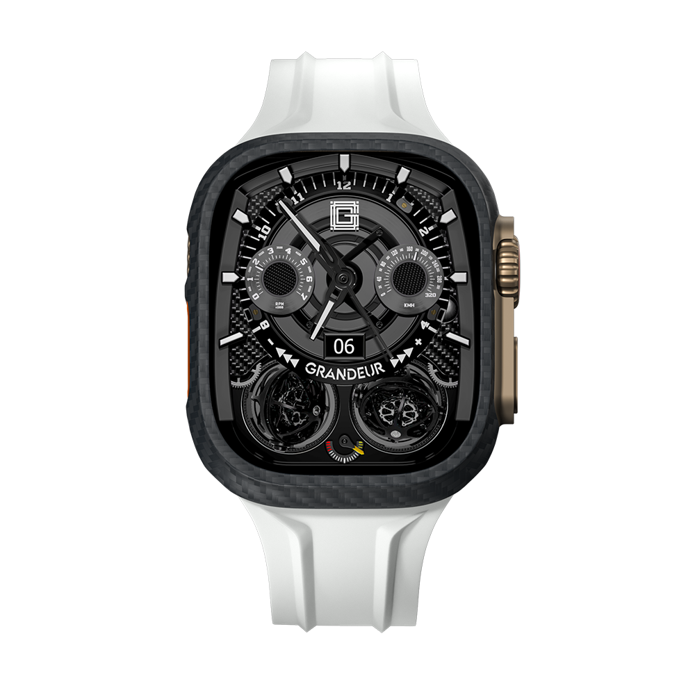Carbon Fiber Apple Watch Case - Snow white Strap