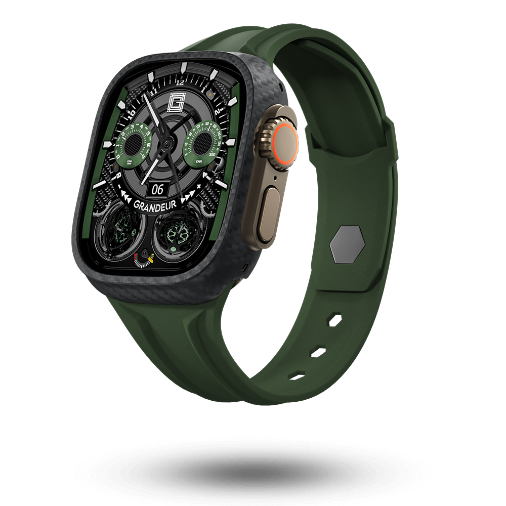 Carbon Fiber Apple Watch Case - Military Green Strap