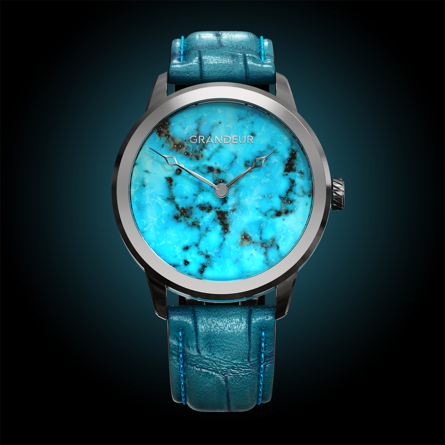 Grandeur Turquoise Tellus titanium, turquoise stone dial watch front view
