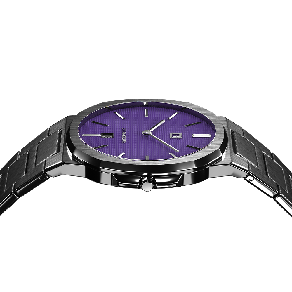 Grandeur Ultra Thin Stain Steel Purple 40 MM Quartz Men