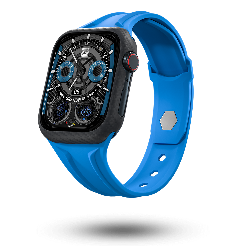 Carbon Fiber Apple Watch Case - Light Blue Strap