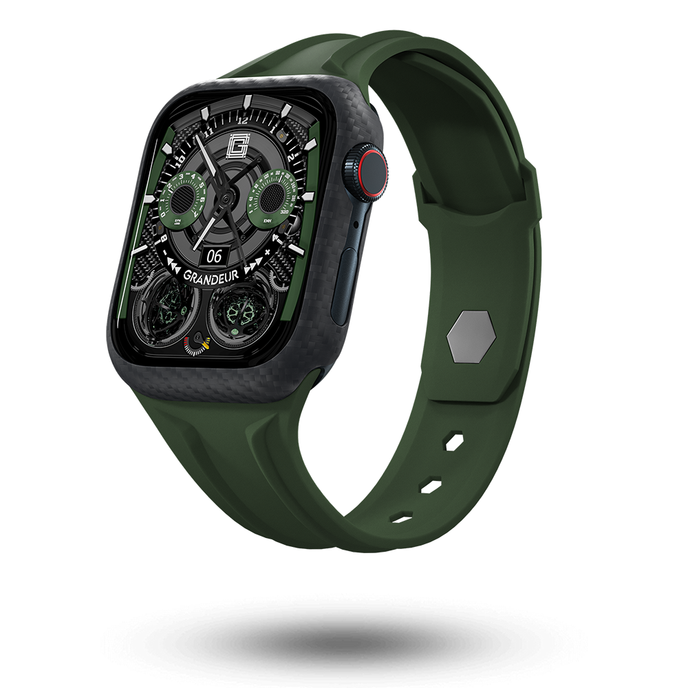 Carbon Fiber Apple Watch Case - Military Green Strap