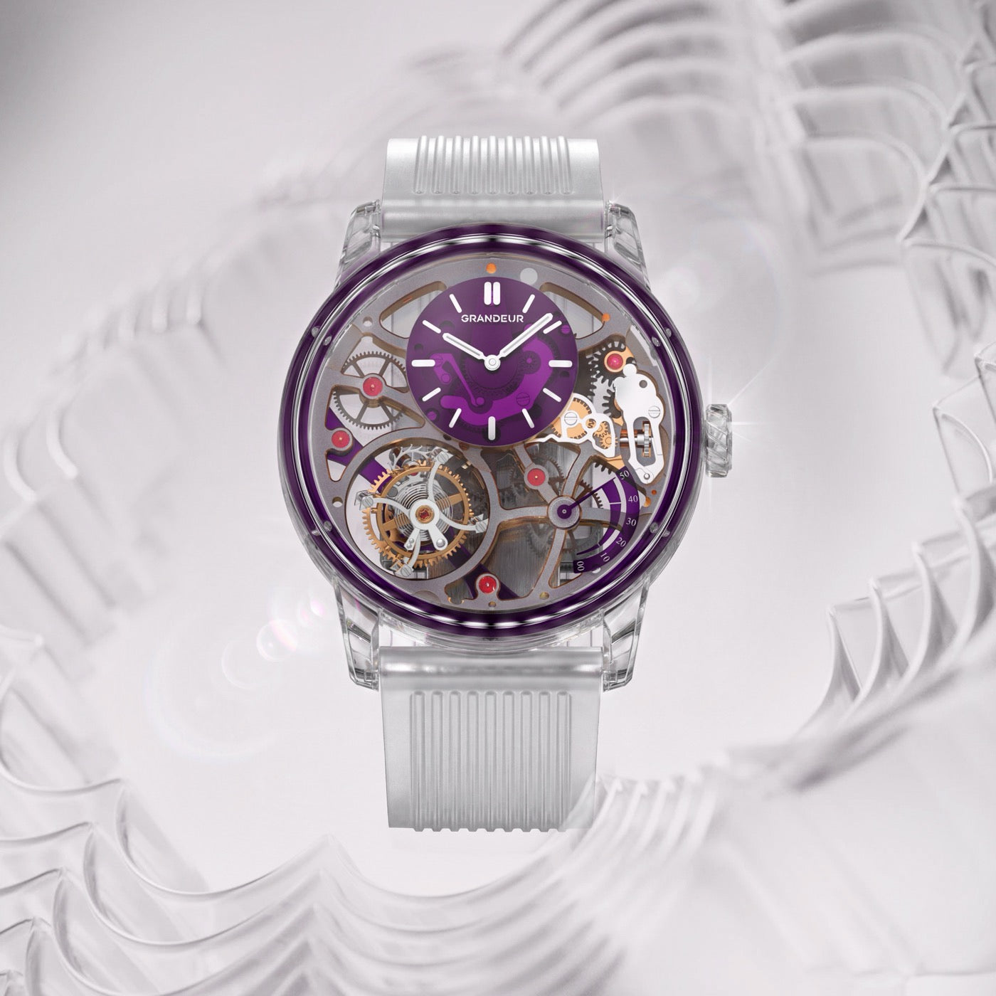 Transparent sapphire dial with luminous indices