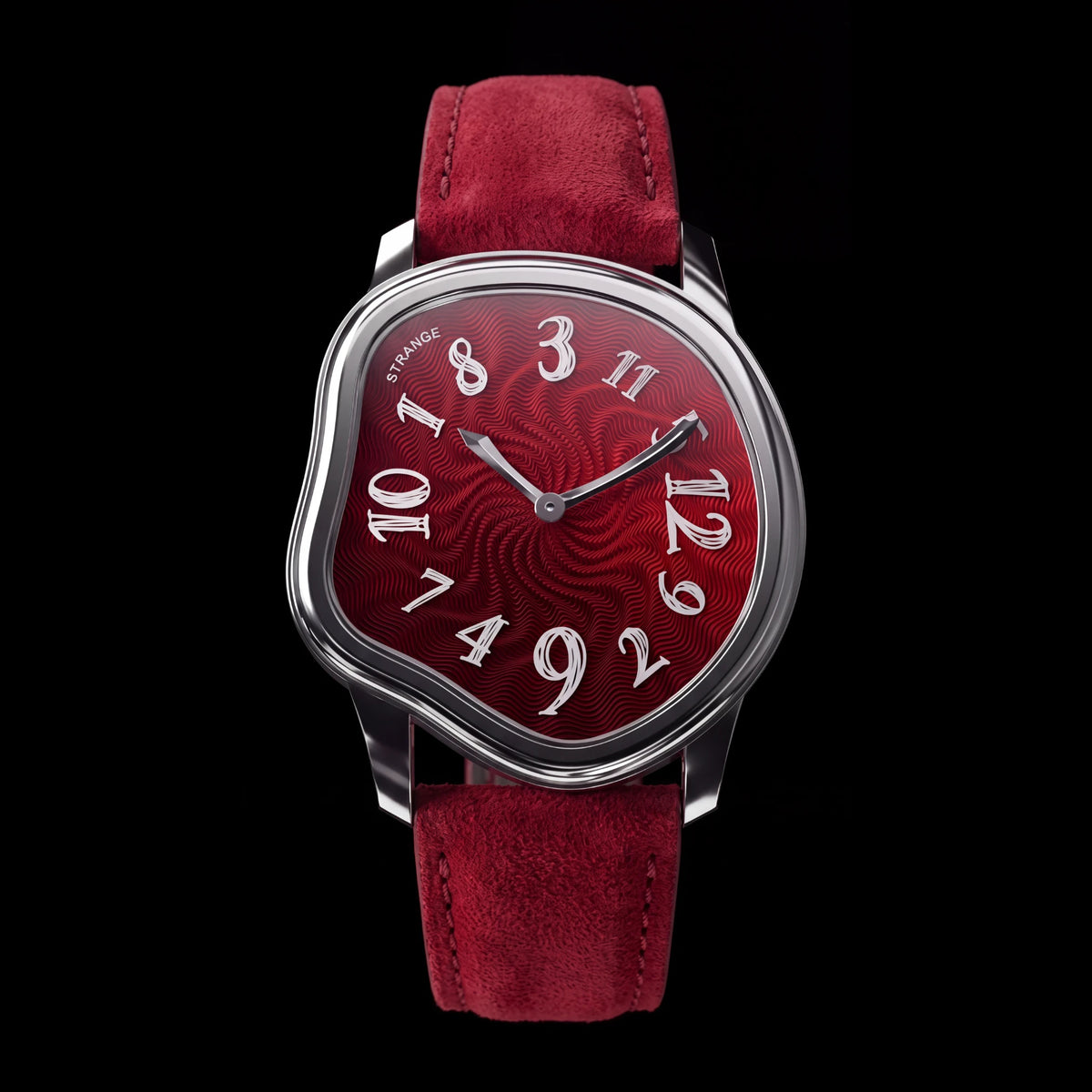 Grandeur Strange Quartz Guilloché Enamel watch in Burgundy Red