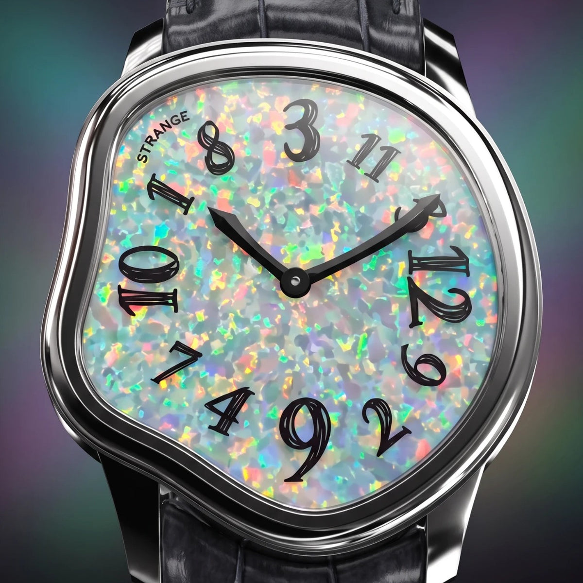 White Opal stone dial with black graffiti-style numerals