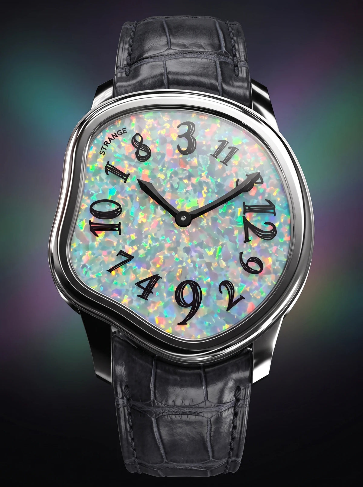 Grandeur Strange Quartz Stone Edition watch with a White Opal dial on a grey leather strap