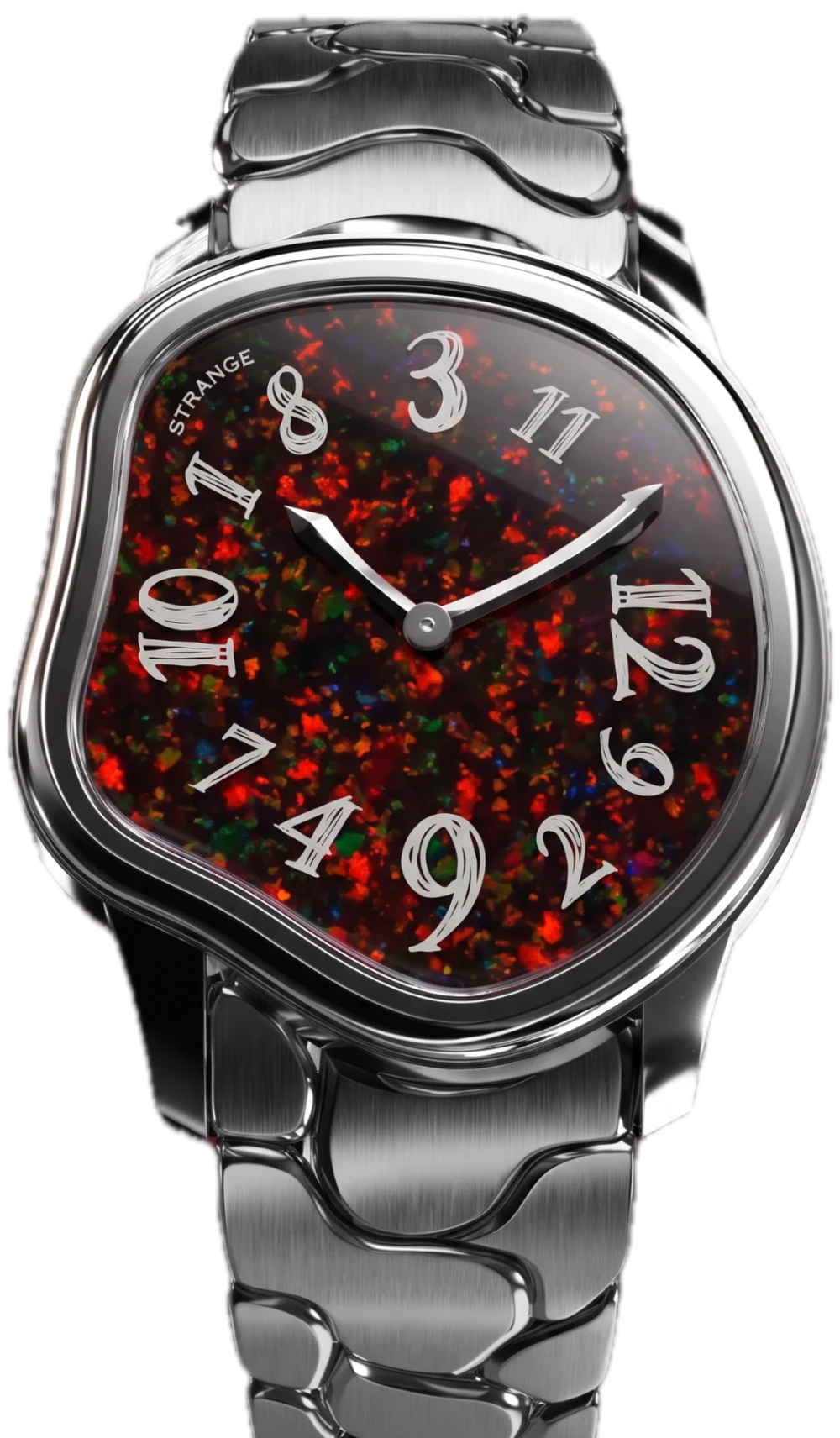 Strange Quartz with a black opal dial on the steel bracelet