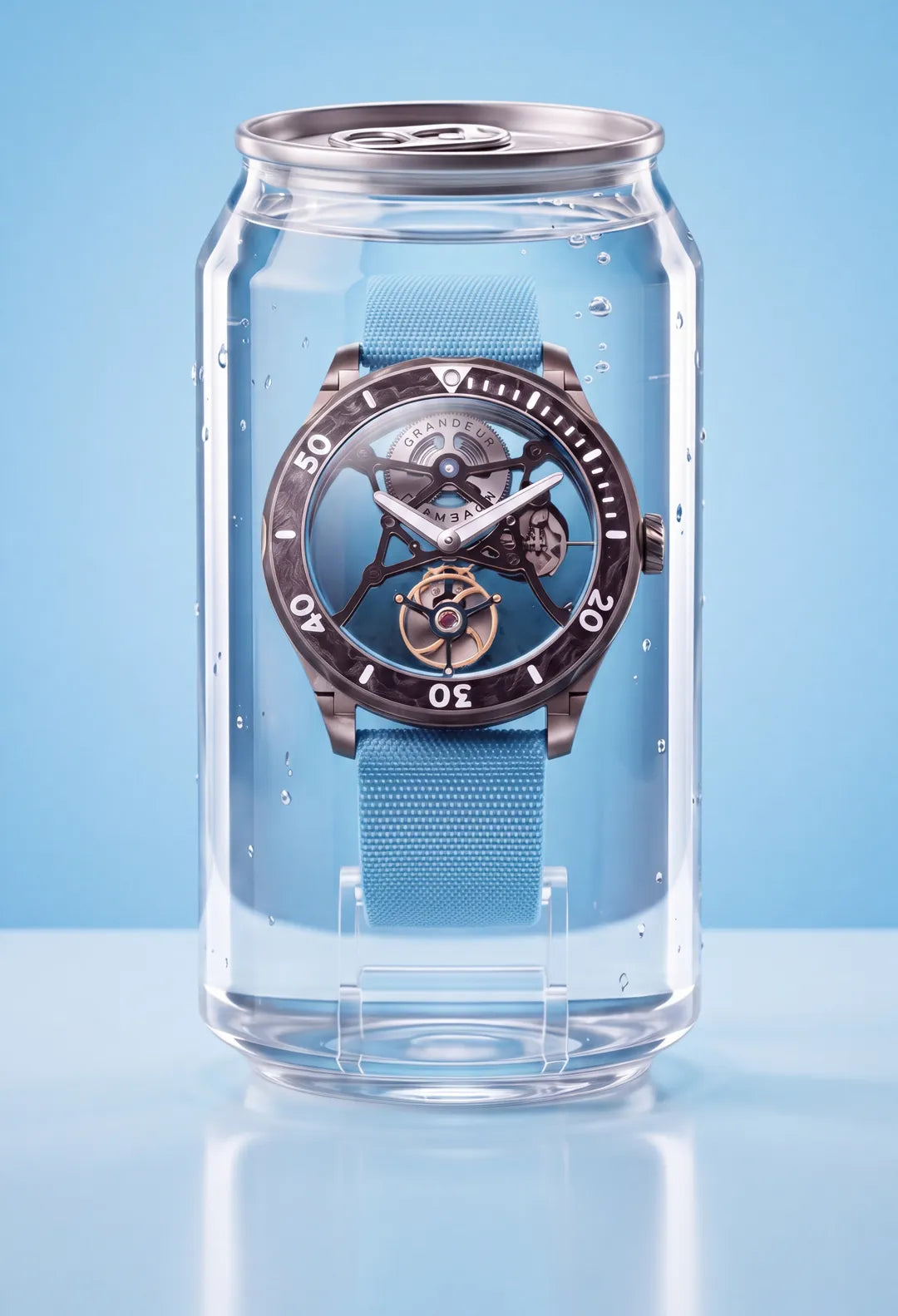 THAL 300 Abyss Blue sealed in a water-filled clear can