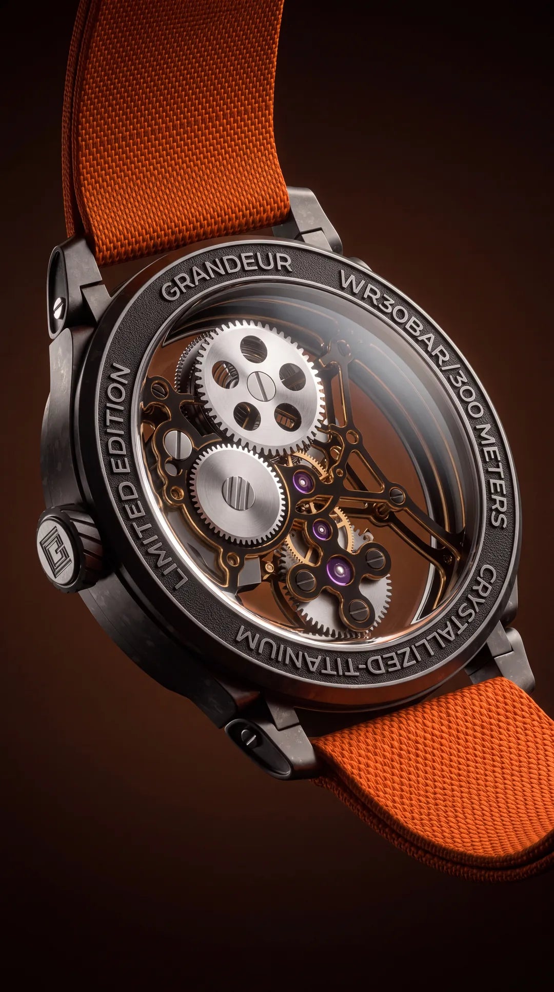 Signal Orange caseback with engraved specifications